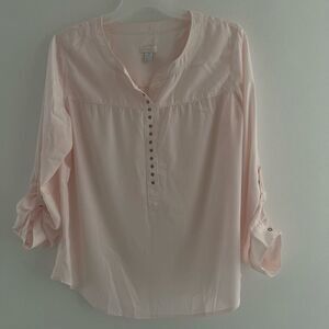 Chico’s Blouse Women Top V neck long sleeve decoration rose color